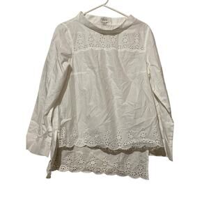 J. Crew Women’s Eyelet Lace Ruffle Top Size 6 Small White Cotton Cottagecore